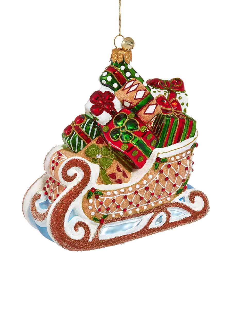 ginger deliveries jinglenogs blown glass gingerbread sleigh ornament front - Christmas Decorations Gingerbread ginger deliveries jinglenogs blown glass gingerbread sleigh ornament front - Christmas Decorations Gingerbread