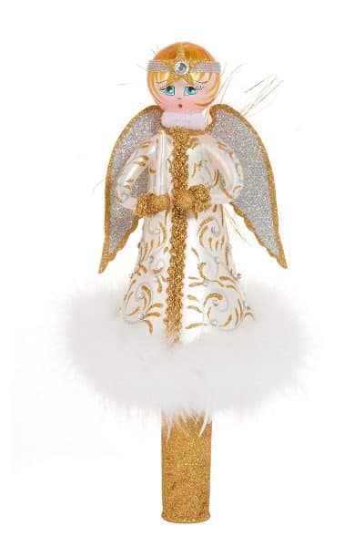 Lucie-Topped-JingleNog's Glass Angel Tree Topper- front view