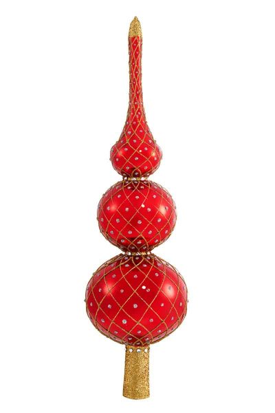 Presently Topped - Polish Glass Red and Gold Patterned Christmas Tree Topper and Finial