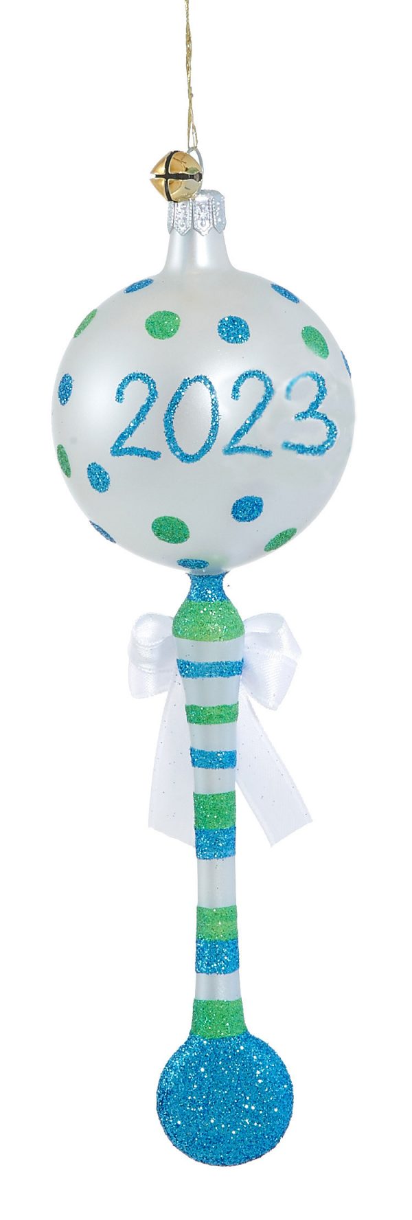 Special 2023 Baby Boy First Christmas Ornament Blue and Green Baby Rattle My First Christmas Tree Ornament
