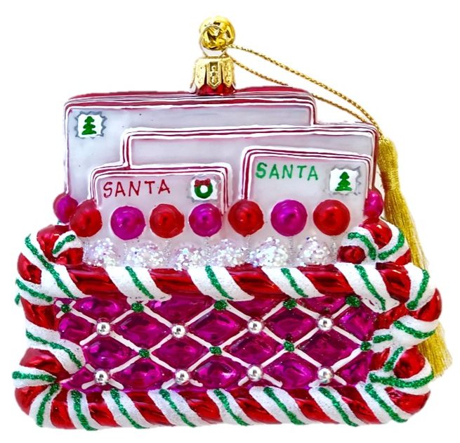 Unique Whimsical Pink Peppermint Candy Glass Letters to Santa Christmas Tree Ornament Holiday Decoration