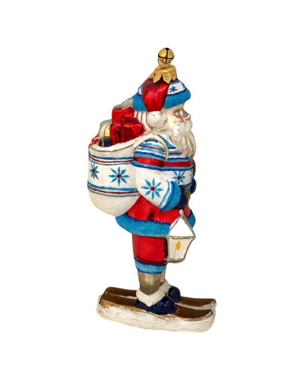 Collectible Glass Holiday Snowflake Patterned Skiing Santa Christmas Tree Ornament Decoration