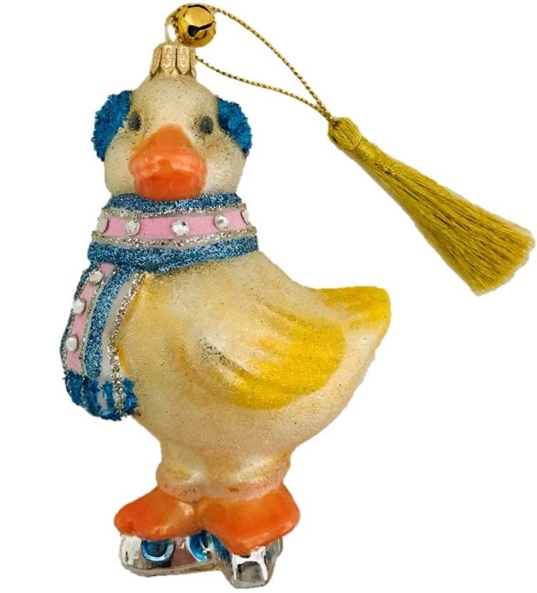 GOLD DUCK PINK BOW GERMAN BLOWN GLASS CHRISTMAS TREE ORNAMENT BABY