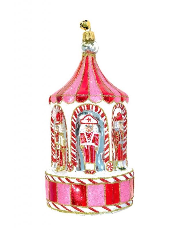 Special Unique Glass Pink and Red Holiday Nutcracker Guard House Christmas Tree Ornament Decoration
