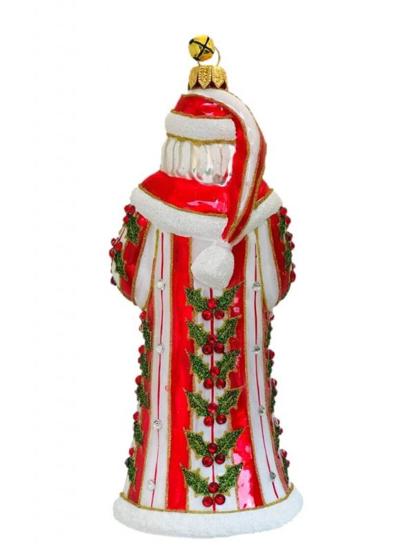 Special Limited Edition Collectible Red and White Striped Holly Berry Leaf Patterned Coat Santa Claus Christmas Tree Ornament Decoration