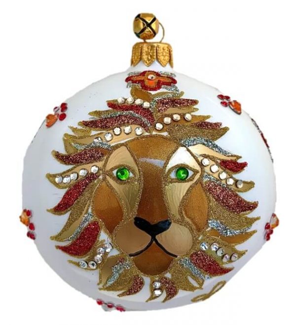 Collectible Hand Painted Red, Orange and Gold Leo Lion Zodiac Astrology Symbol Glass Ball Ornament Christmas Tree Holiday Decoration