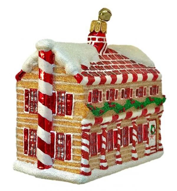 Hand Blown Glass Snowy Gingerbread House Christmas Tree Ornament