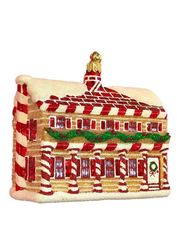 Hand Blown Glass Snowy Gingerbread House Christmas Tree Ornament