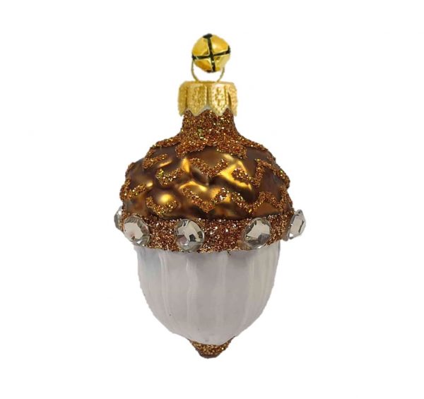 Special Hand Painted Jeweled Glass Holiday Acorn Christmas Tree Ornament Decoration