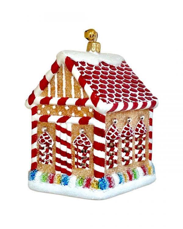 Limited Edition Collectible Hand Painted Colorful Glass Christmas Gingerbread Candy Toy Shop House Ornament