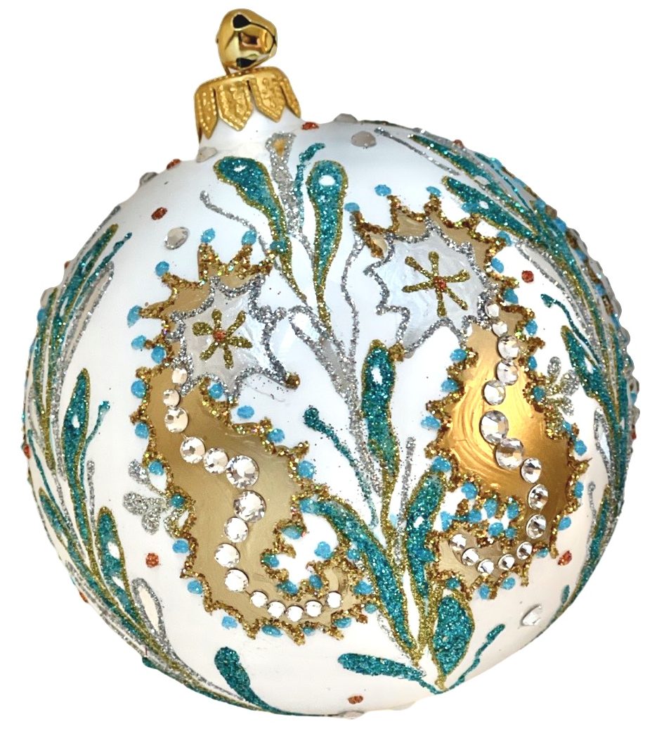 White Hand Painted Gold Sea Horse Ocean Glass Ball Christmas Tree Ornament Holiday Decoration