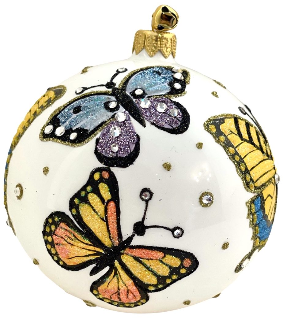 Limited Edition Collectible Hand Painted Glass Colorful Butterfly Ball Christmas Tree Ornament Decoration