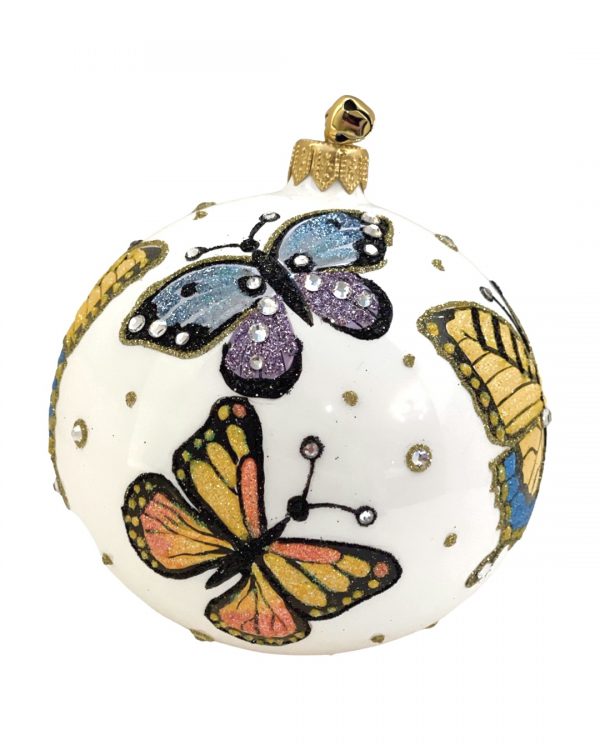 Limited Edition Collectible Hand Painted Glass Colorful Butterfly Ball Christmas Tree Ornament Decoration