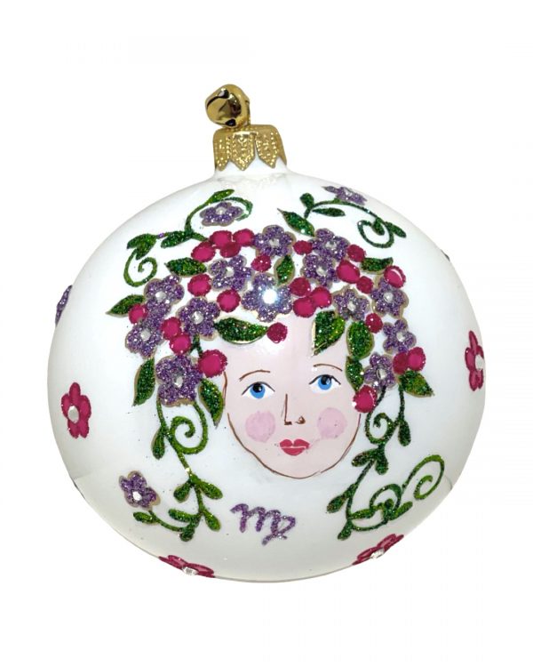 Collectible Hand Painted Purple and Pink Flower Hair Virgo Maiden Zodiac Astrology Symbol Christmas Tree Ornament Decoration