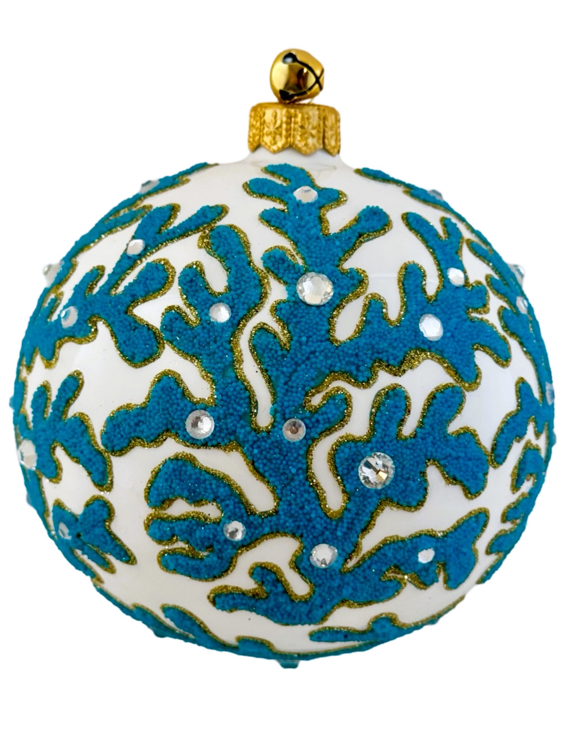 Unique Blue and White Blown Glass Hand Painted Coral Ball Christmas Tree Ornament Coastal Holiday Decoration