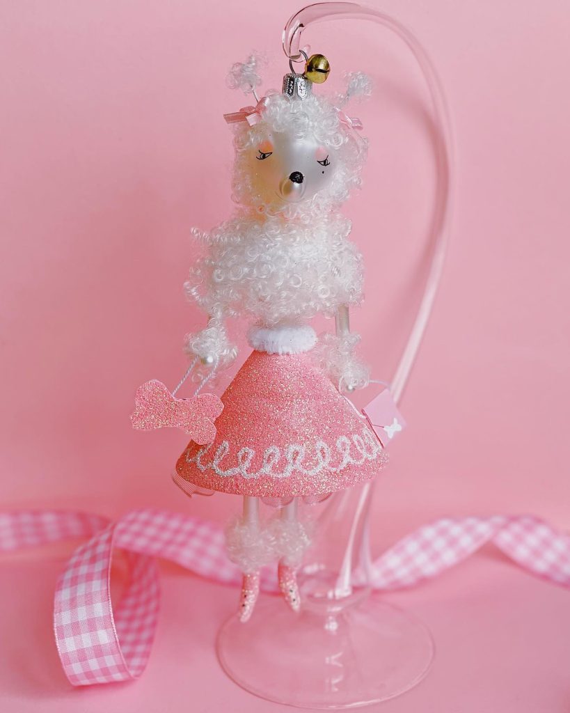Collectible Italian Glass Pink Poodle Figurine Christmas Tree Ornament Decoration
