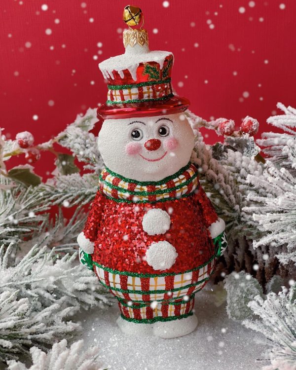 Unique Collectible Glass Plaid Suit and Top Hat Snowman Christmas Tree Ornament Holiday Decoration