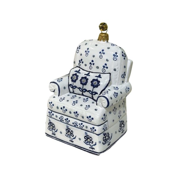 Hand Painted Glass Blue and White Chinoiserie Arm Chair Christmas Tree Ornament Decoration