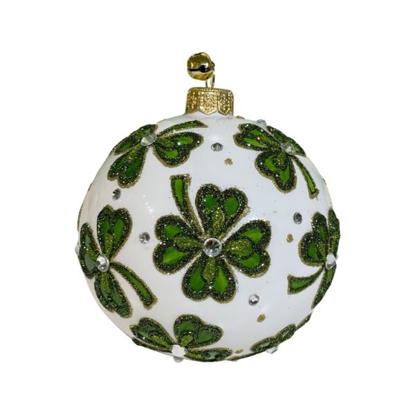 Hand Blown Glass Green Irish Clover Leaf and Shamrock Ball Christmas Ornament Decoration