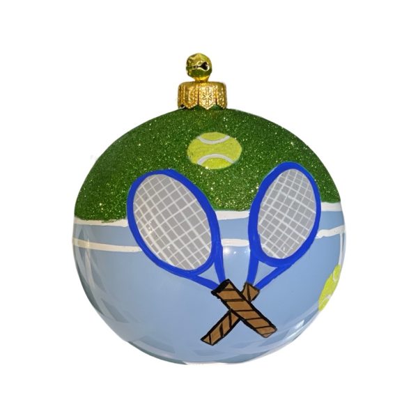 Hand Painted Glitter Tennis Ball Glass Christmas Tree Ornament Decoration