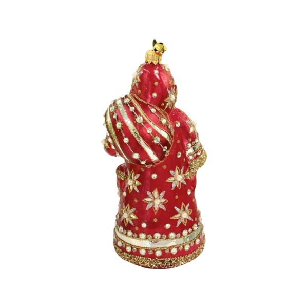 Hand Blown Glass Collectible Keepsake Hand Painted Jeweled Red Coat Santa Claus Christmas Tree Ornament Decoration