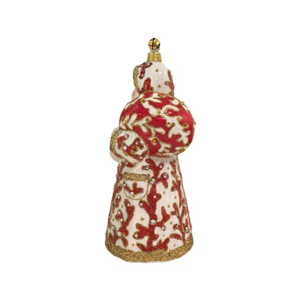 Blown Glass Limited Edition Collectible Keepsake Coastal Coral Patterned Santa Claus Christmas Tree Ornament Decoration