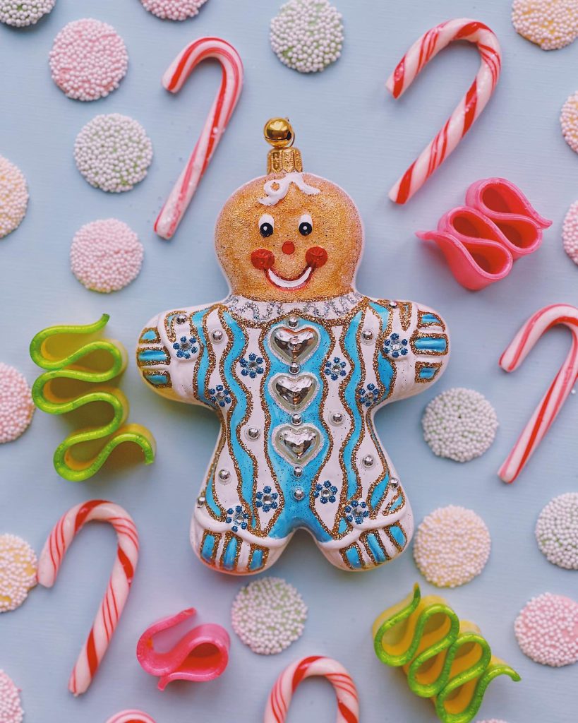 Hand Painted Blown Glass Blue Gingerbread Man Cookie Christmas Tree Ornament Decoration