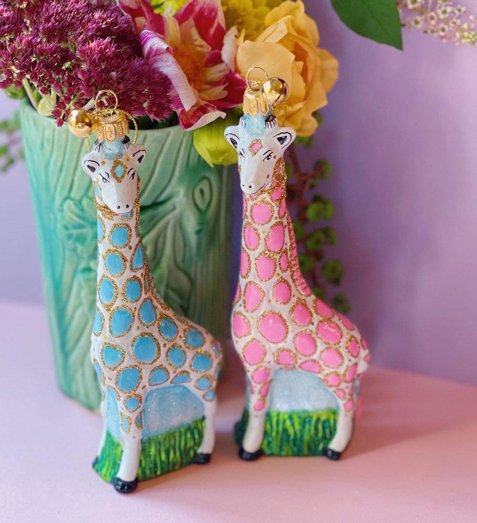 Hand Painted Blown Glass Colorful Giraffe Animal Christmas Tree Ornament Decorations