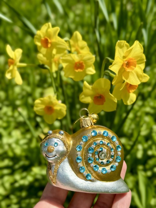 Blown Glass Hand Painted Gold and Silver Gilded Whimsical Snail Christmas Tree Ornament Decoration