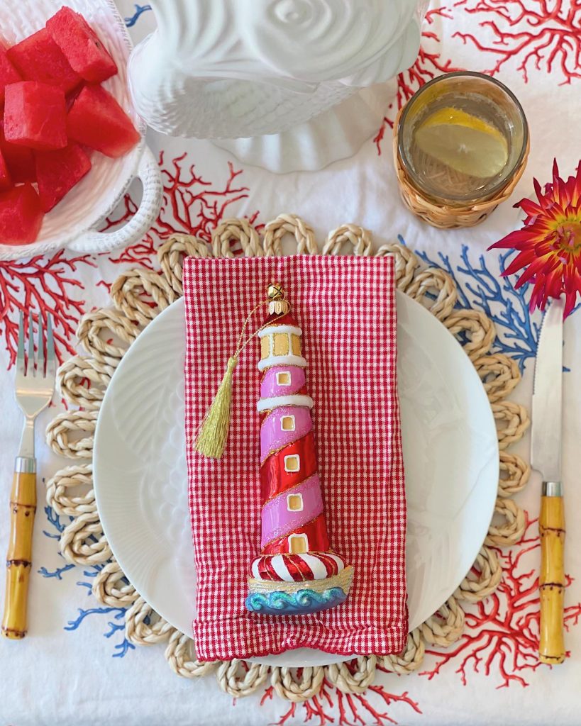 Coastal Christmas Nautical Glass Lighthouse Christmas Tree Ornament