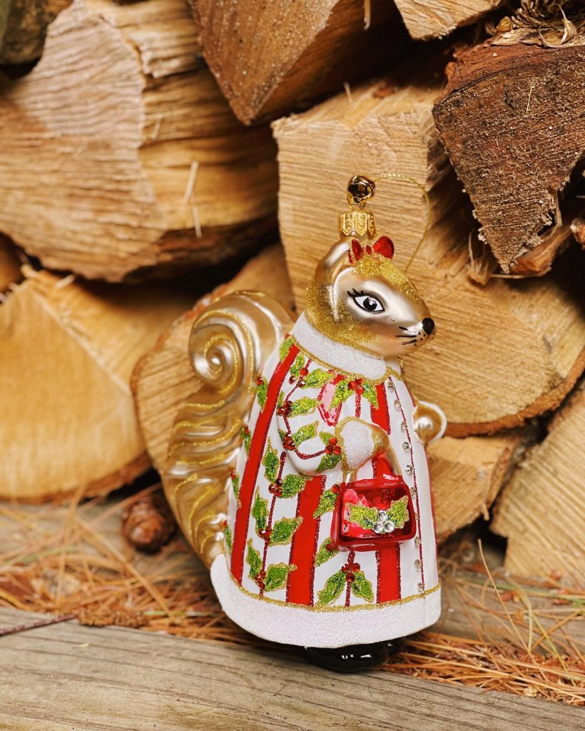 Hand Painted Glass Christmas Squirrel Ornament