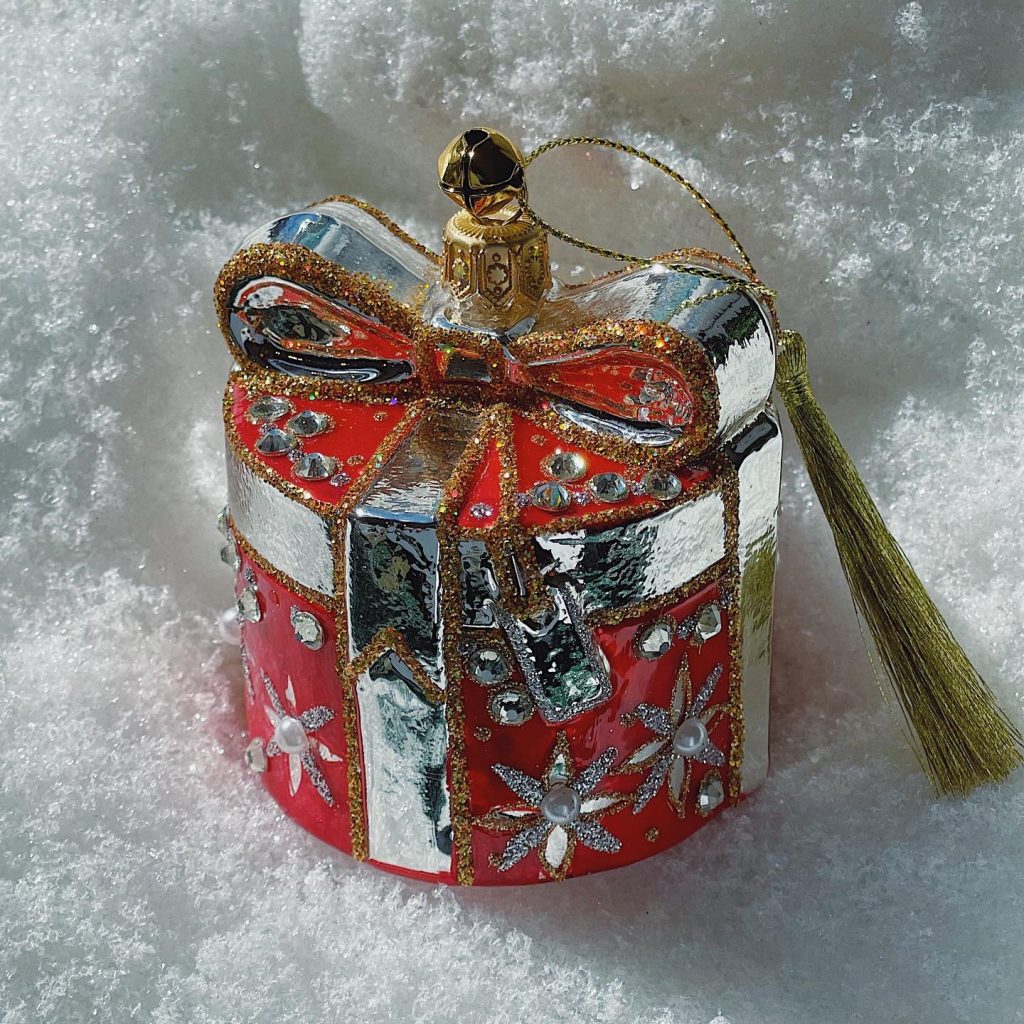 Hand Painted Glass Gift Box Christmas Tree Ornament