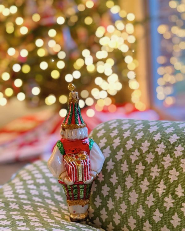 Festive Hand Painted Glass Holiday Elf Christmas Tree Ornament Decoration