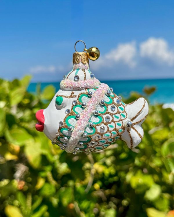 Hand Painted Polish Glass Jeweled Holiday Fish Christmas Tree Ornament Decoration
