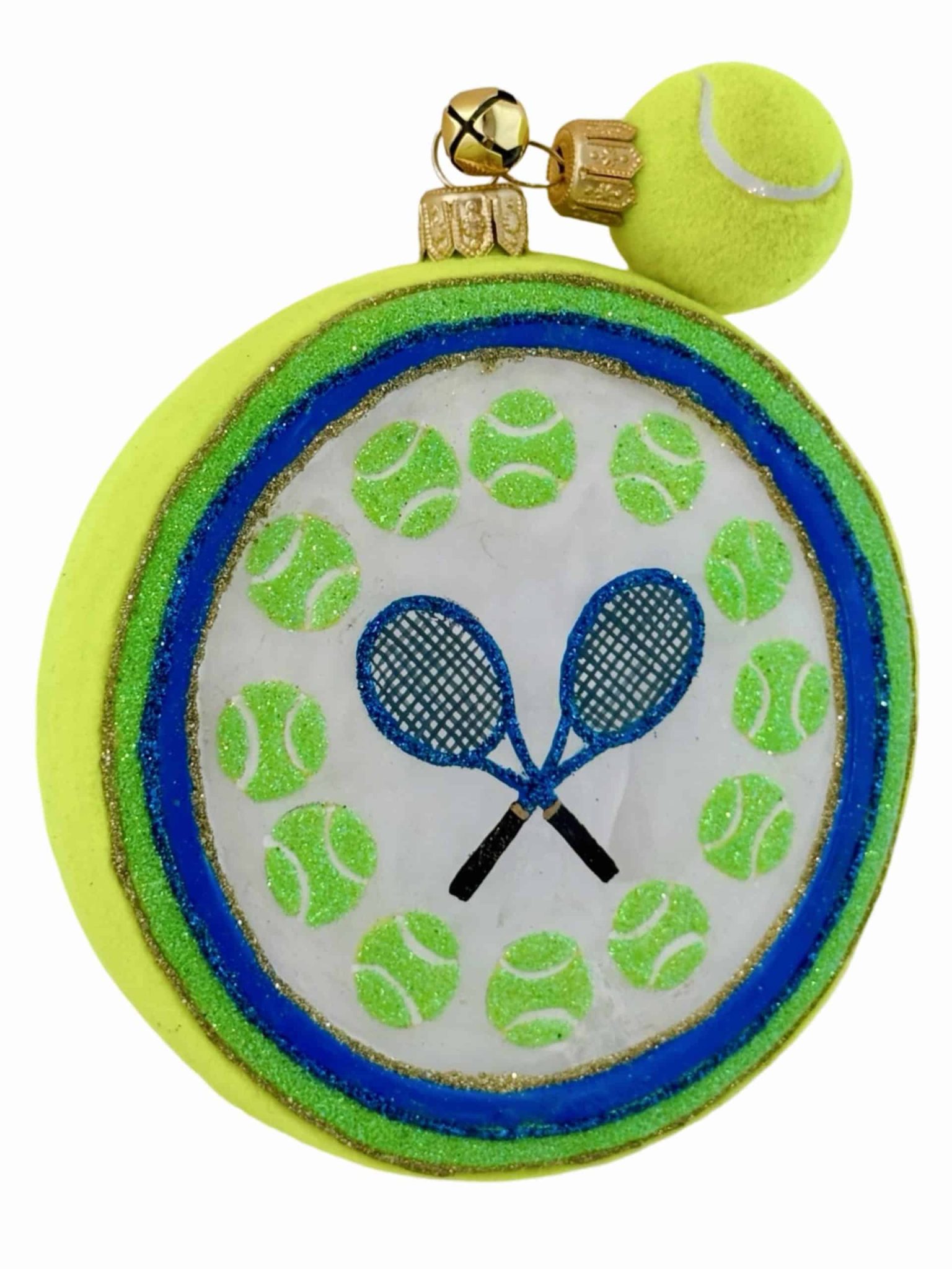 Hand Painted Glass Tennis Ball and Racquet Sport Christmas Tree Ornament Decoration Hand Painted Glass Tennis Ball and Racquet Sport Christmas Tree Ornament Decoration