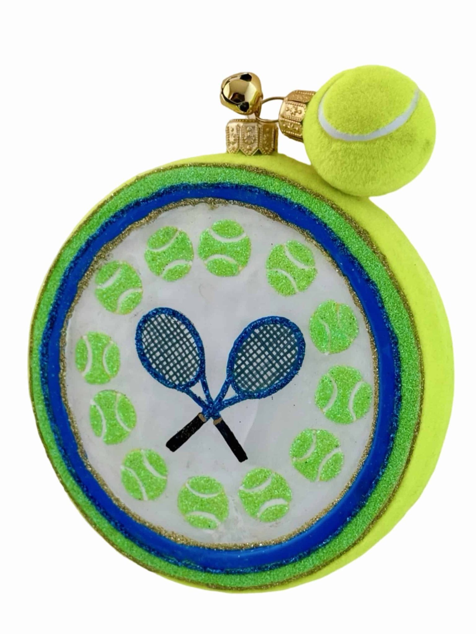 Hand Painted Glass Tennis Ball and Racquet Sport Christmas Tree Ornament Decoration Hand Painted Glass Tennis Ball and Racquet Sport Christmas Tree Ornament Decoration