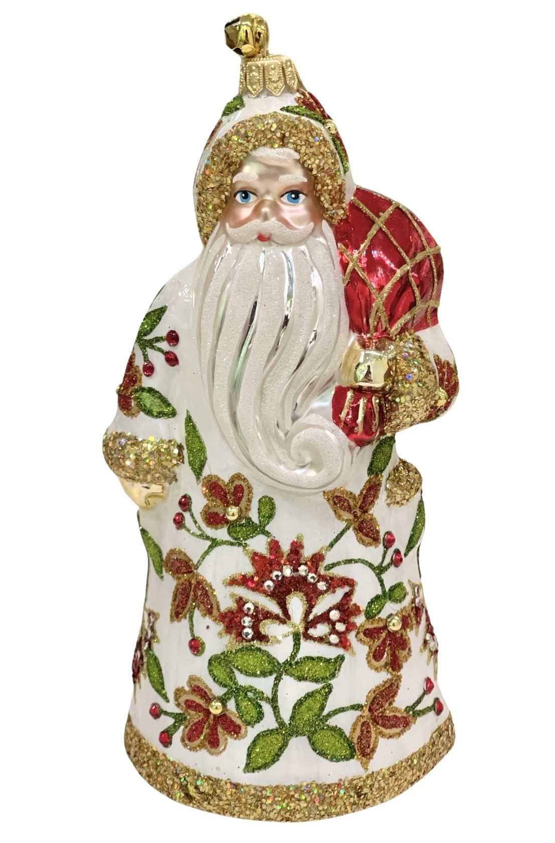 Hand Painted Blown Glass Holiday Floral Patterned Collectible Santa Claus Christmas Tree Ornament Decoration