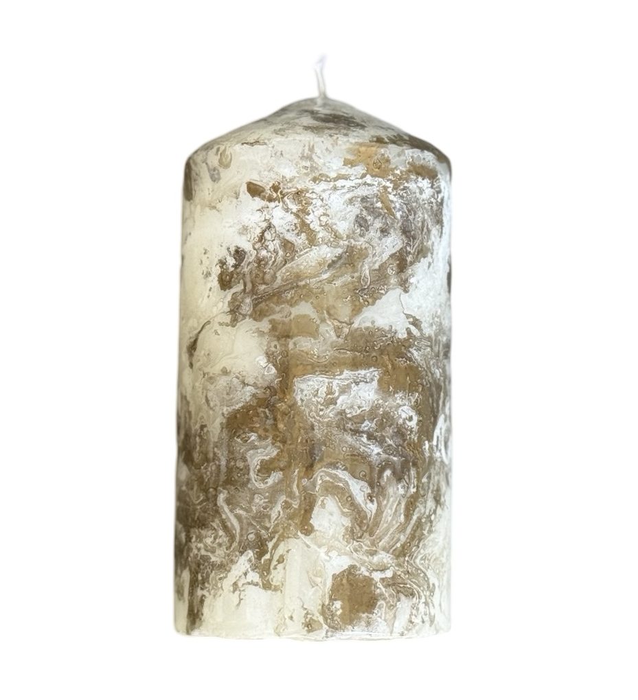 Italian Wax High End Handcrafted White and Gold Elegant Marbled Luxury Pillar Candle Holiday Home Decor Decoration Accessory
