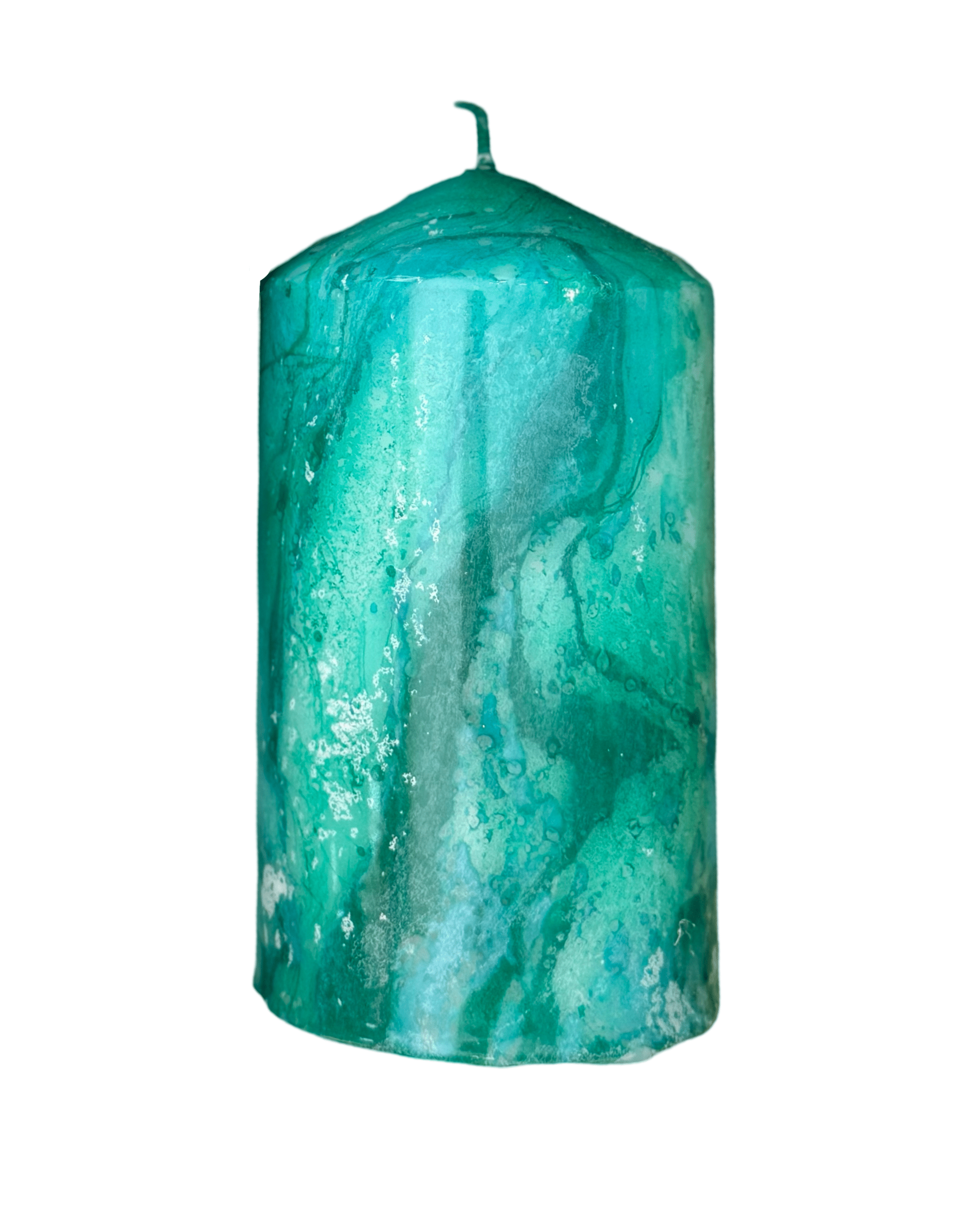 Handcrafted Blue, Green and White Marbled Pillar Candle Decor