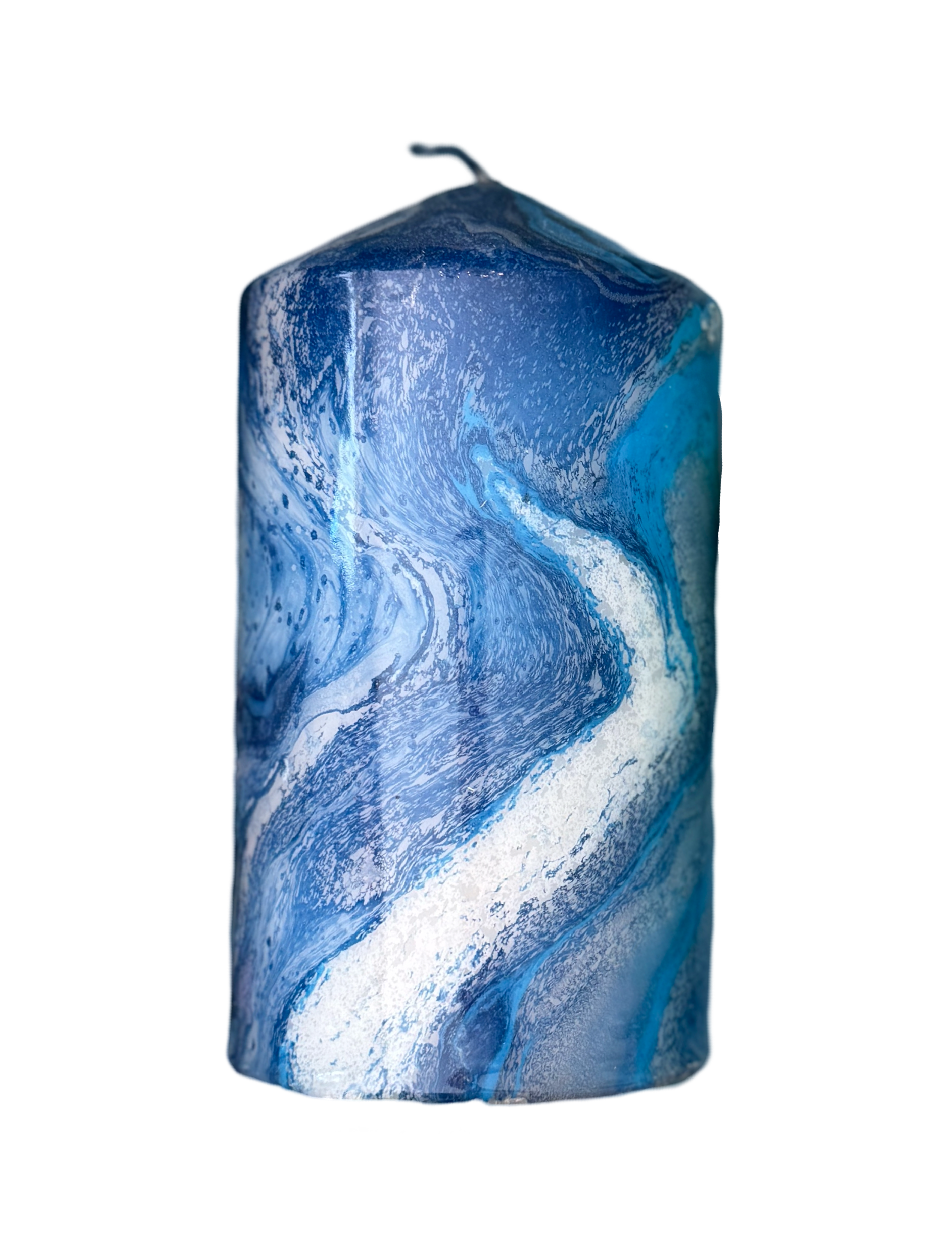 Hand Crafted Blue and White Marbled Pillar Candle Decor