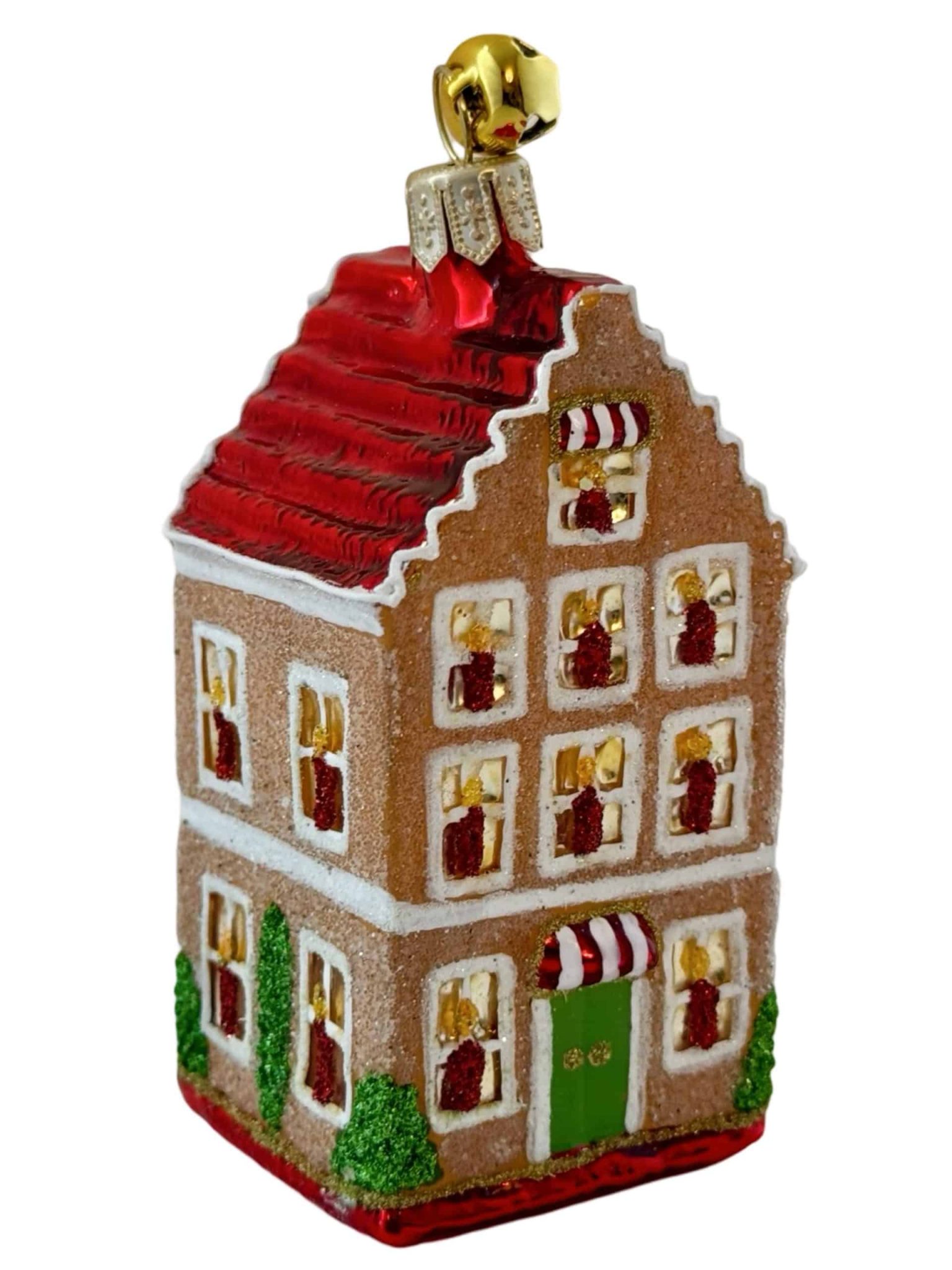 HAND PAINTED BLOWN GLASS HOLIDAY DELFT GINGERBREAD HOUSE CHRISTMAS TREE ORNAMENT DECORATION HAND PAINTED BLOWN GLASS HOLIDAY DELFT GINGERBREAD HOUSE CHRISTMAS TREE ORNAMENT DECORATION