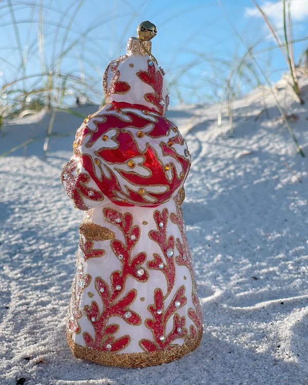 HAND PAINTED CORAL PATTERNED SANTA CLAUS ORNAMENT
