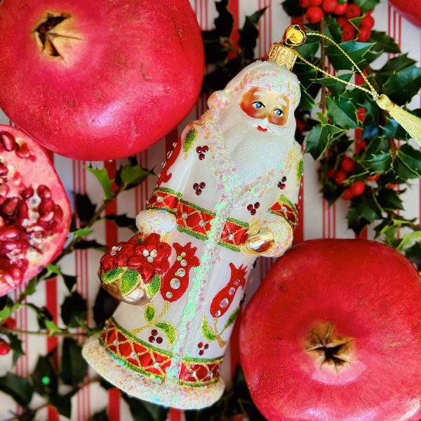 Limited Edition Collectible Keepsake Hand Painted Glass Pomegranate Patterned Santa Claus Christmas Tree Ornament Decoration