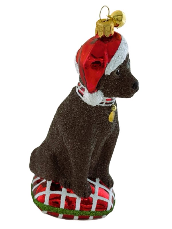 Special Keepsake Blown Glass Chocolate Labrador Retriever in Santa Hat Christmas Tree Ornament Holiday Decoration