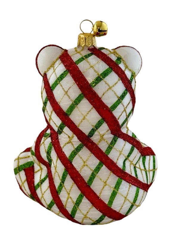 Mouth Blown Glass Hand Painted Holiday Teddy Bear Christmas Tree Ornament Decoration