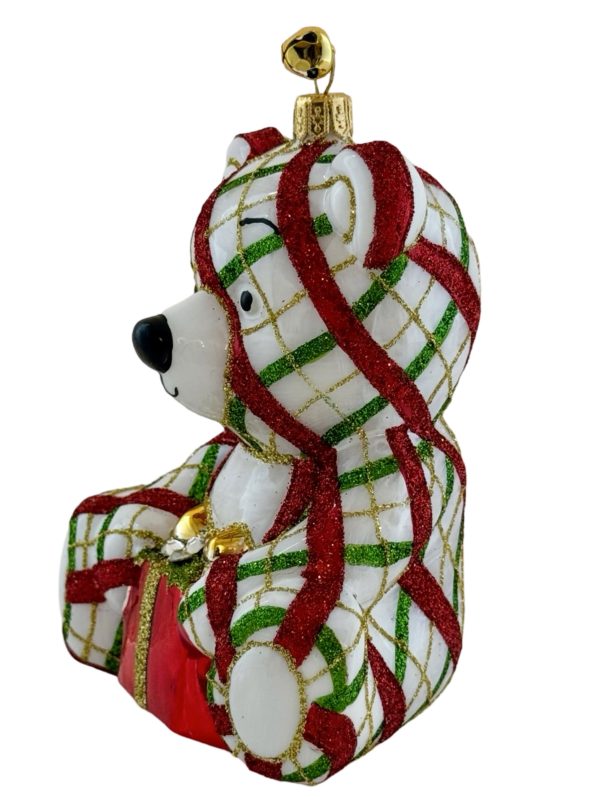 Mouth Blown Glass Hand Painted Holiday Teddy Bear Christmas Tree Ornament Decoration