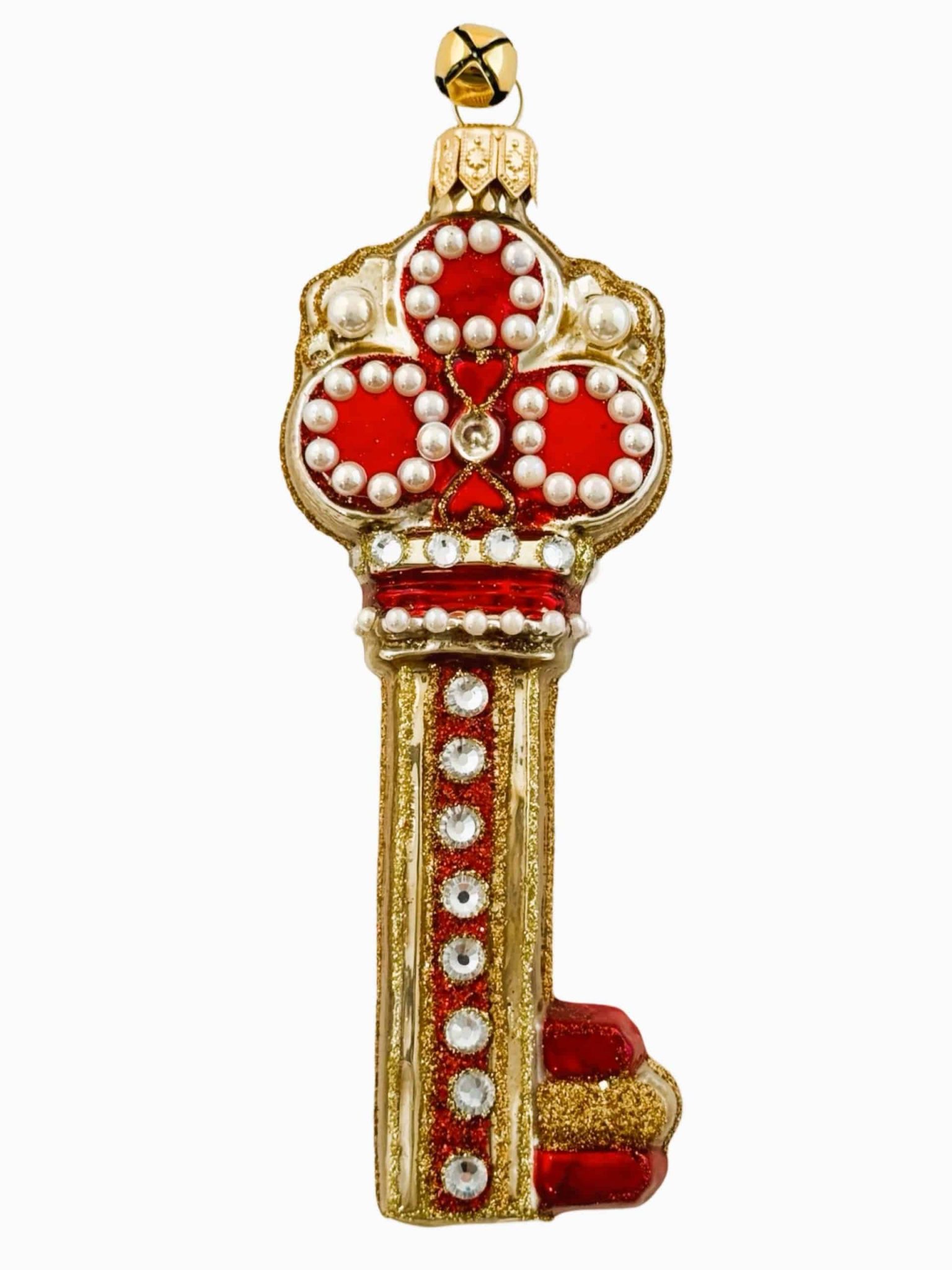 Hand Painted Blown Glass Jeweled Red and Gold Key Christmas Tree Ornament Decoration Hand Painted Blown Glass Jeweled Red and Gold Key Christmas Tree Ornament Decoration