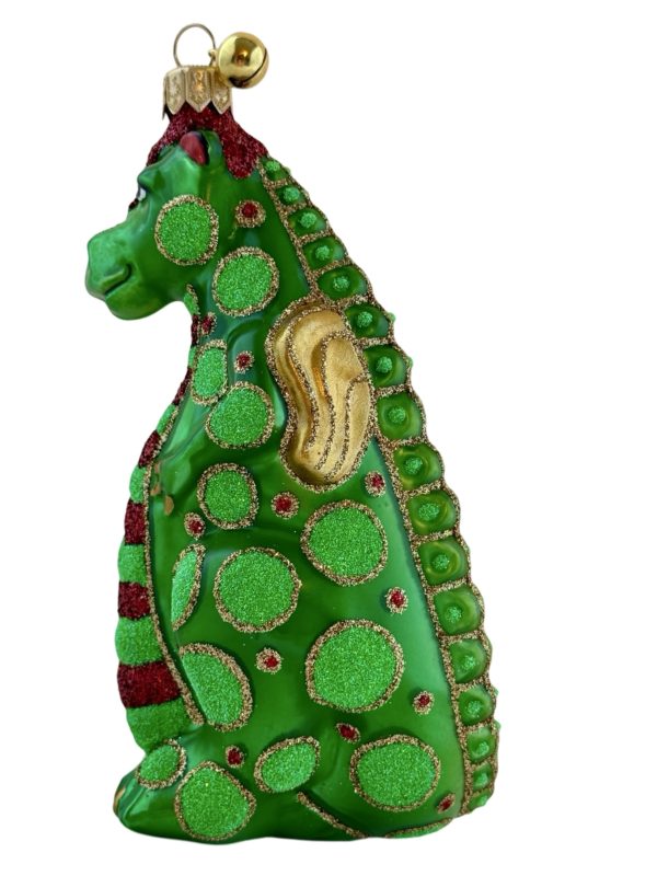 Hand Painted Blown Glass Green Glitter Dinosaur Dragon Christmas Tree Ornament Decoration