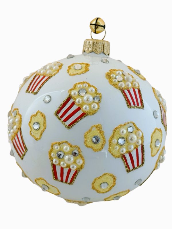 Hand Painted Blown Glass Jeweled Pearl Popcorn Ball Christmas Tree Ornament Decoration