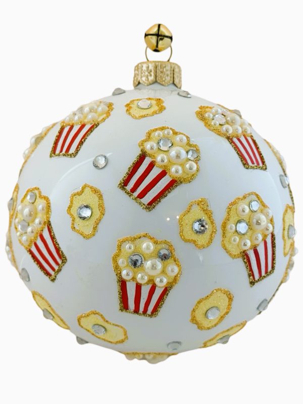 Hand Painted Blown Glass Jeweled Pearl Popcorn Ball Christmas Tree Ornament Decoration